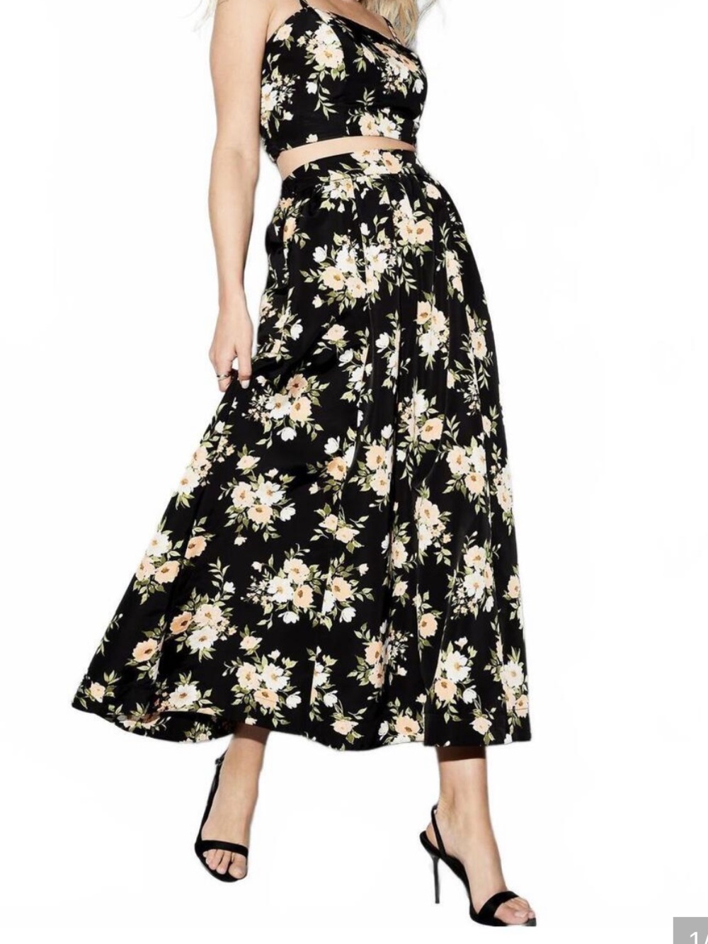 High-Waisted Taffeta Midi Skirt The Occasion by Old Navy Black Floral NWT Small